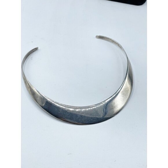 925 Sterling Silver Solid Wide Slip On Collar Necklace Vintage 40 Grams TW - Picture 4 of 5
